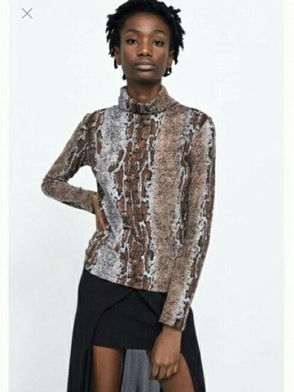 Zara Python Snake Animal Print Turtleneck Sweater Top Tan Brown Cream Sz L - Picture 2 of 10